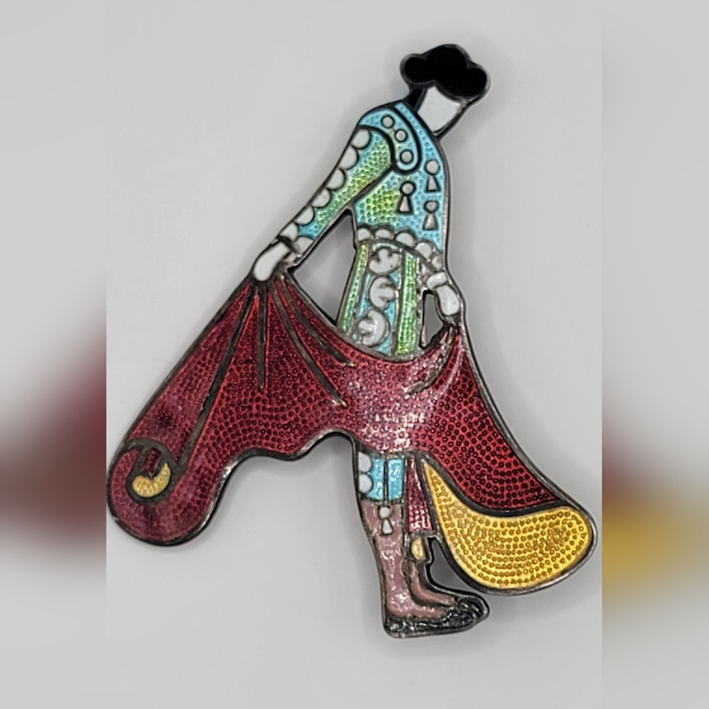 Margot de Taxco Brooch Matador Sterling Silver Bull Fighter Enameled Pin 5432- F